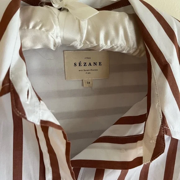 NWOT Sezane Bilma Shirts in Camel Stripe 34 - Picture 3 of 3